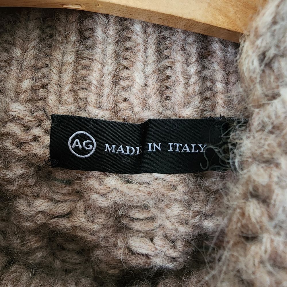 Ag Adriano Goldschmied Jeans Alpaca Wool Tan Camel Cable Knit Cardigan Unisex - Picture 4 of 16